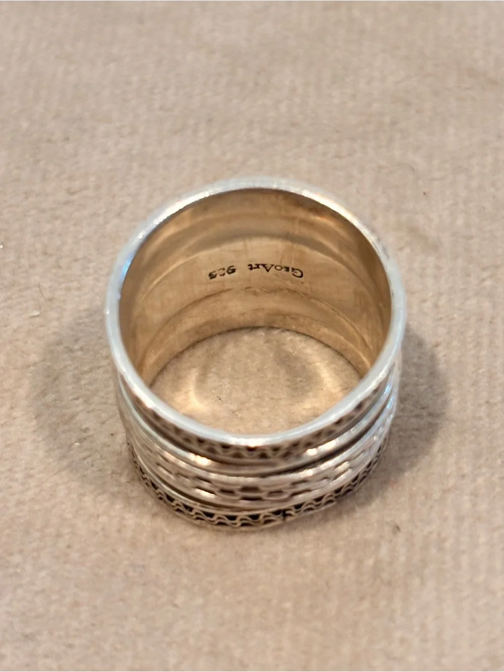 Designer 925 Sterling Silver Textured Stackable Wide Band Ring - Size 7